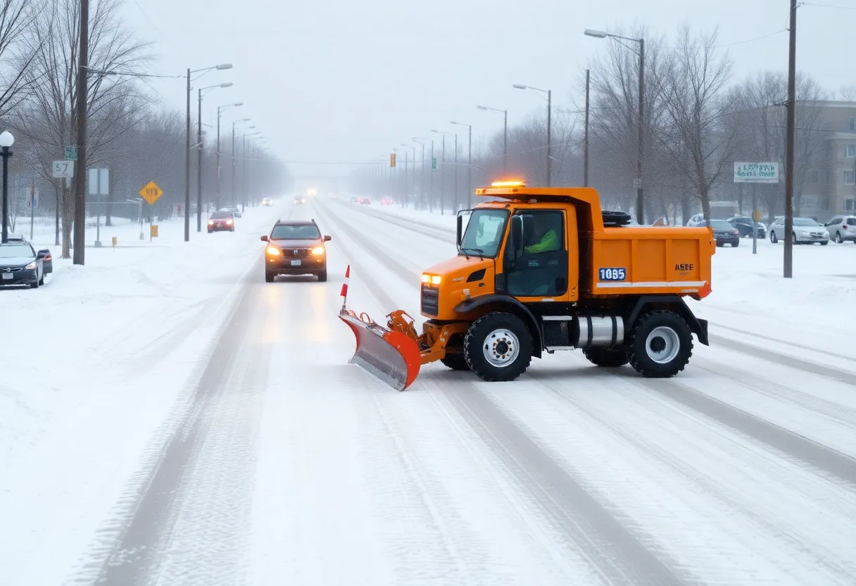 Snowplow clearing roads in Indianapolis