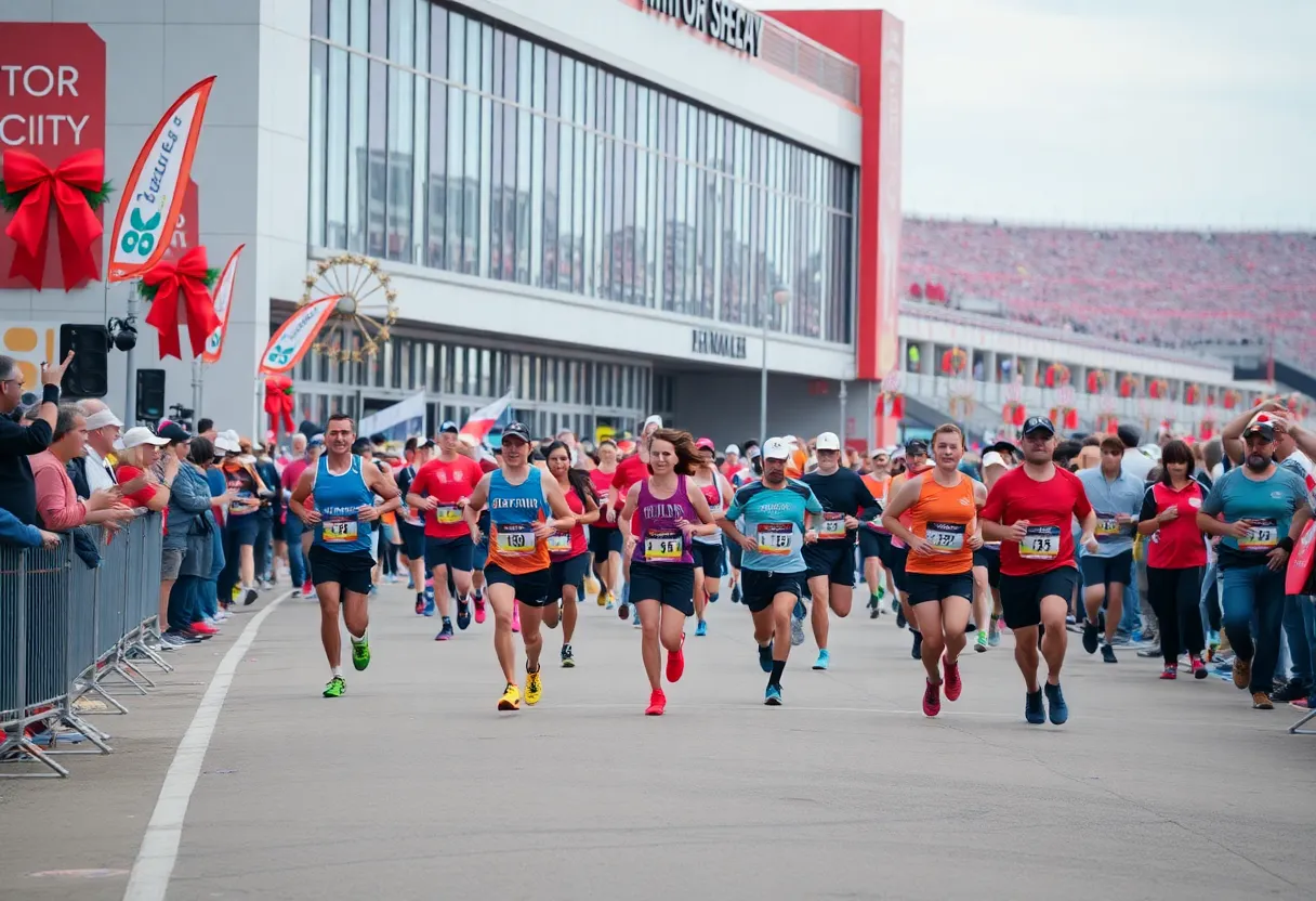 Runners participating in the IU Health 500 Festival Mini-Marathon at the Indianapolis Motor Speedway