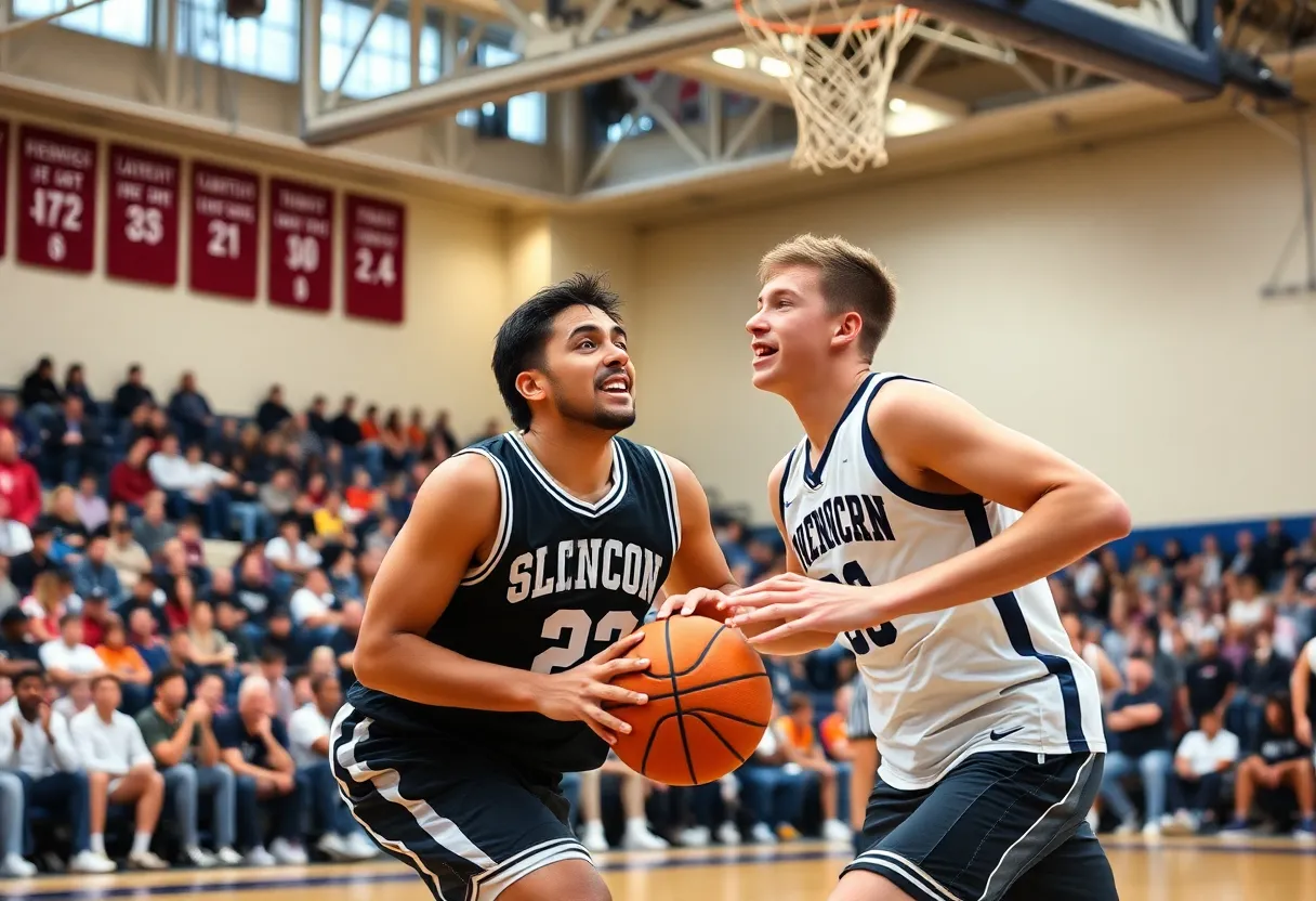 IU Indianapolis basketball team celebrating victory