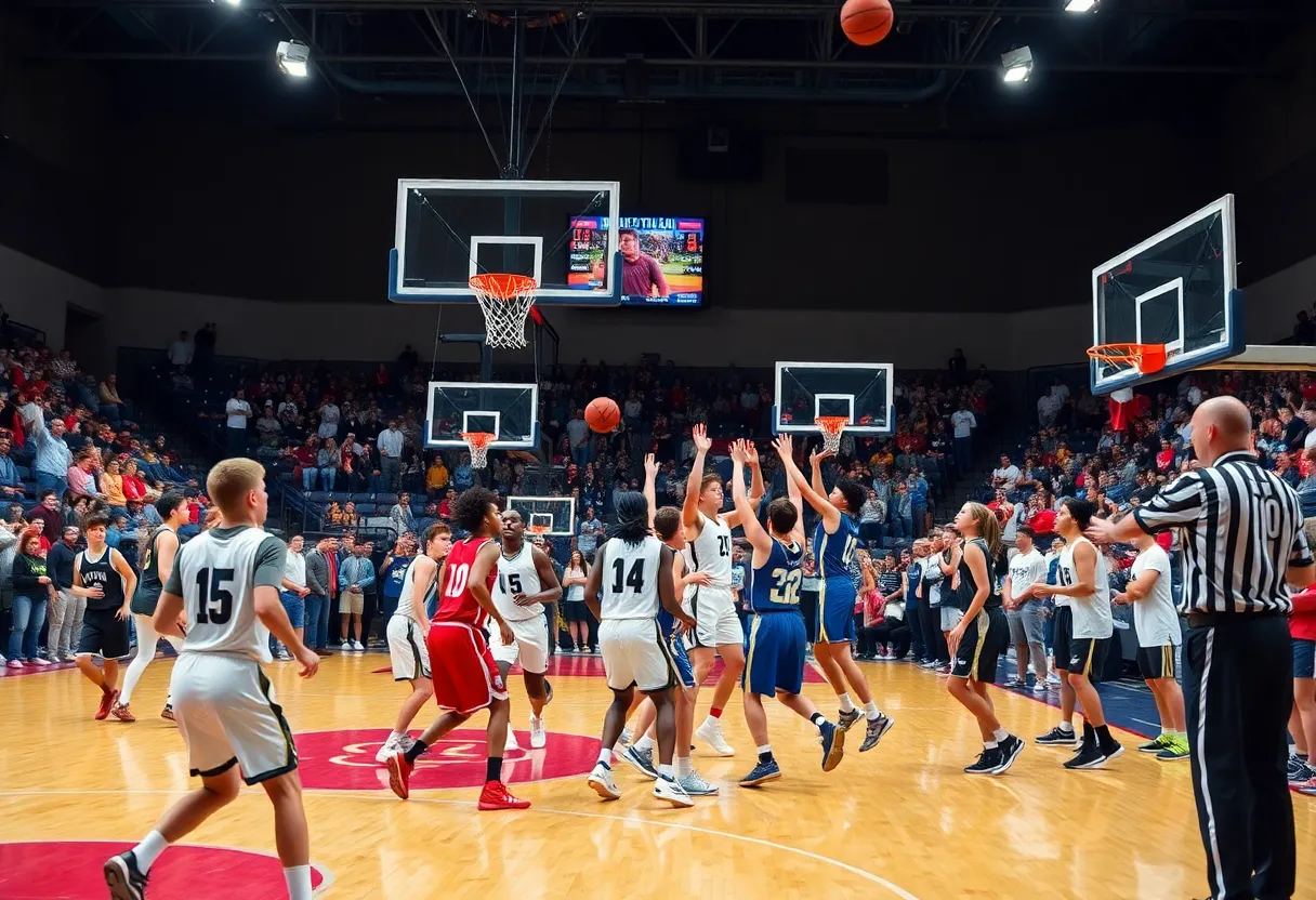IU Indianapolis Jaguars playing against Robert Morris Colonials in a basketball game