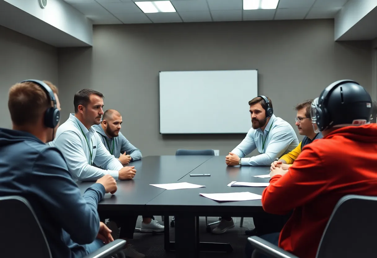 Coaching candidates discussing strategies for New York Jets offense.