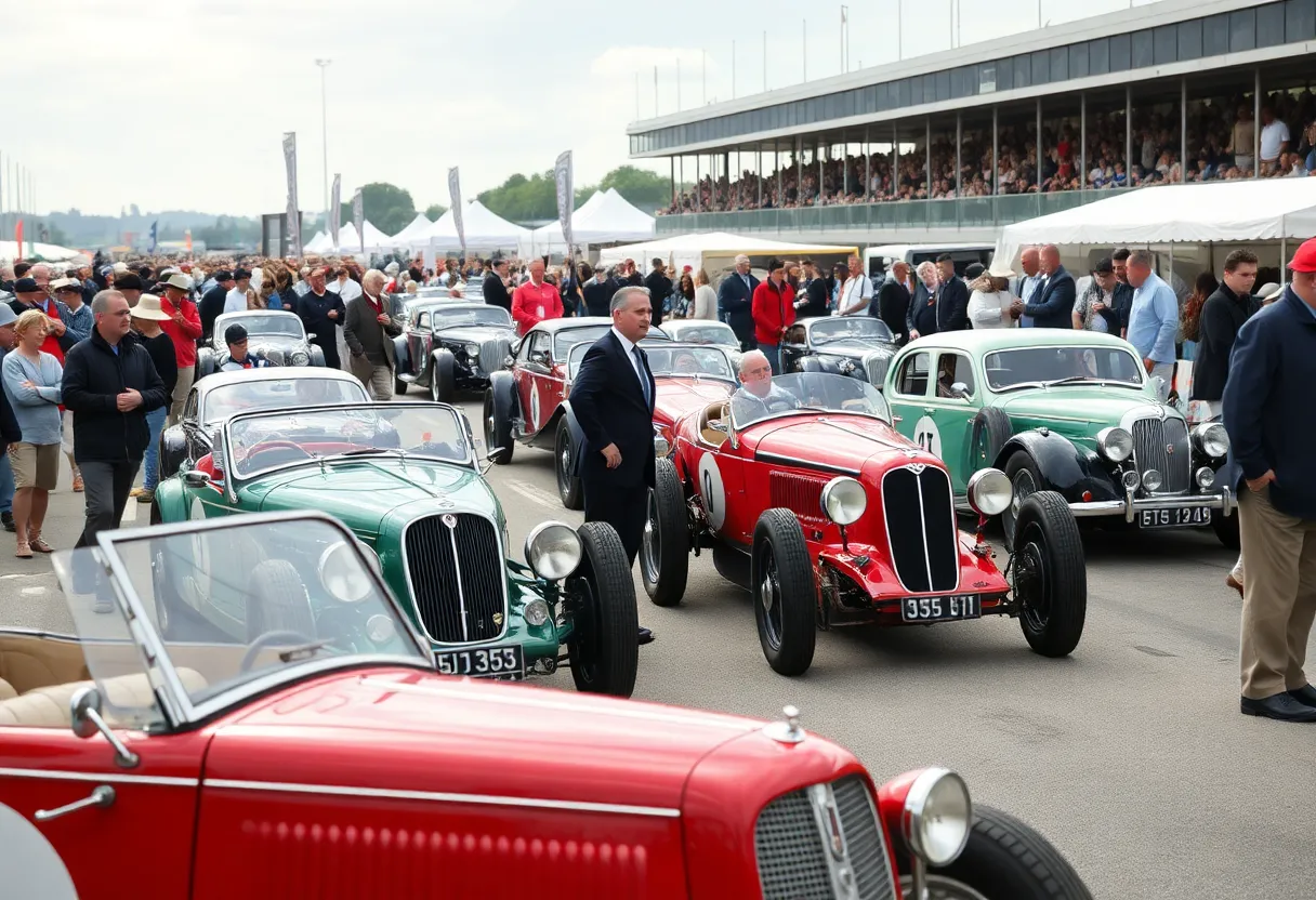 Historic cars at the Goodwood Revival celebrating Jim Clark's legacy in racing.