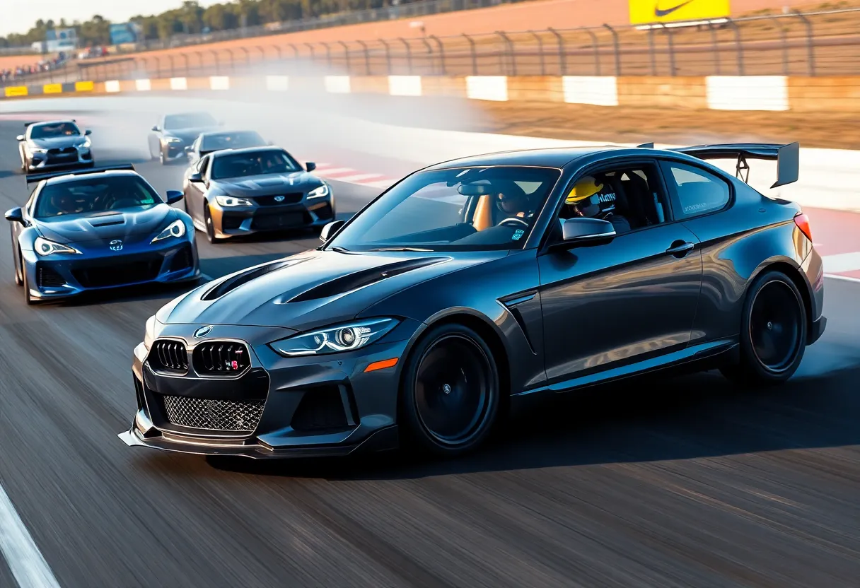 Racing scene with a powerful car on a racetrack