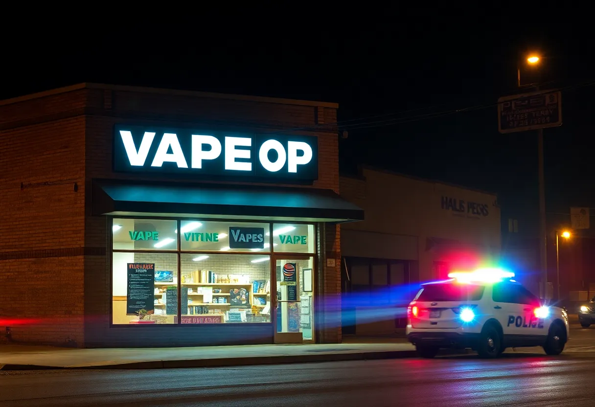 Police lights at a vape shop in Indianapolis