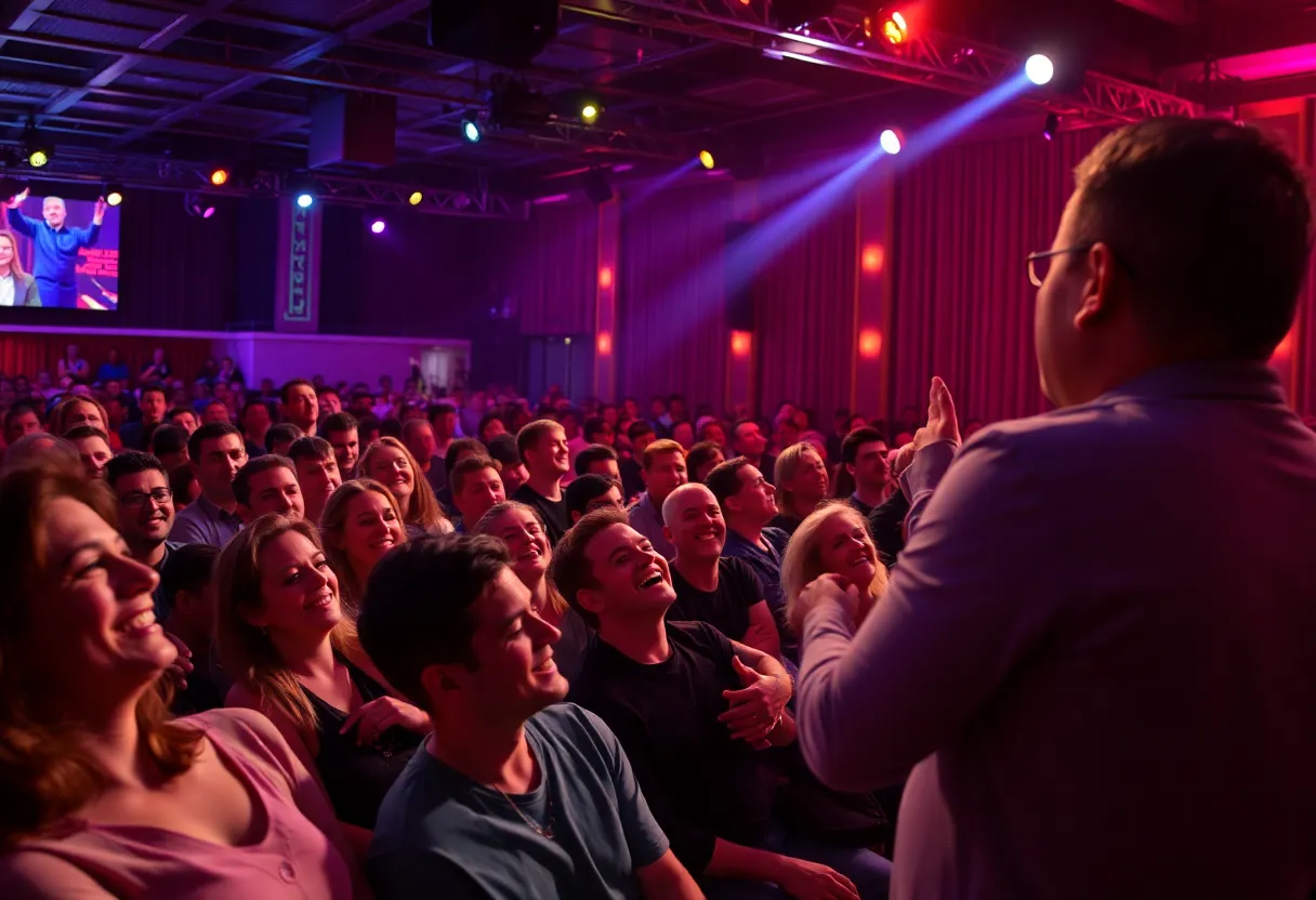 Audience enjoying a comedy show at the Mad Hatter Event Center