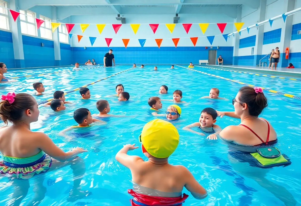 Children participating in swim lessons at Krannert Park Family Center