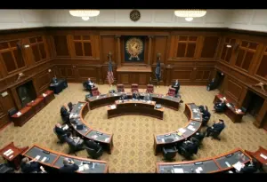 Senate Judiciary Committee meeting room during leadership change