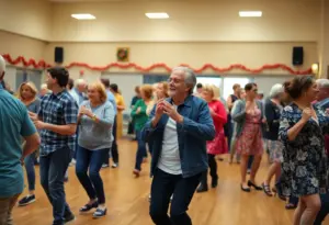 Participants enjoying line dancing at an event in Broad Ripple.