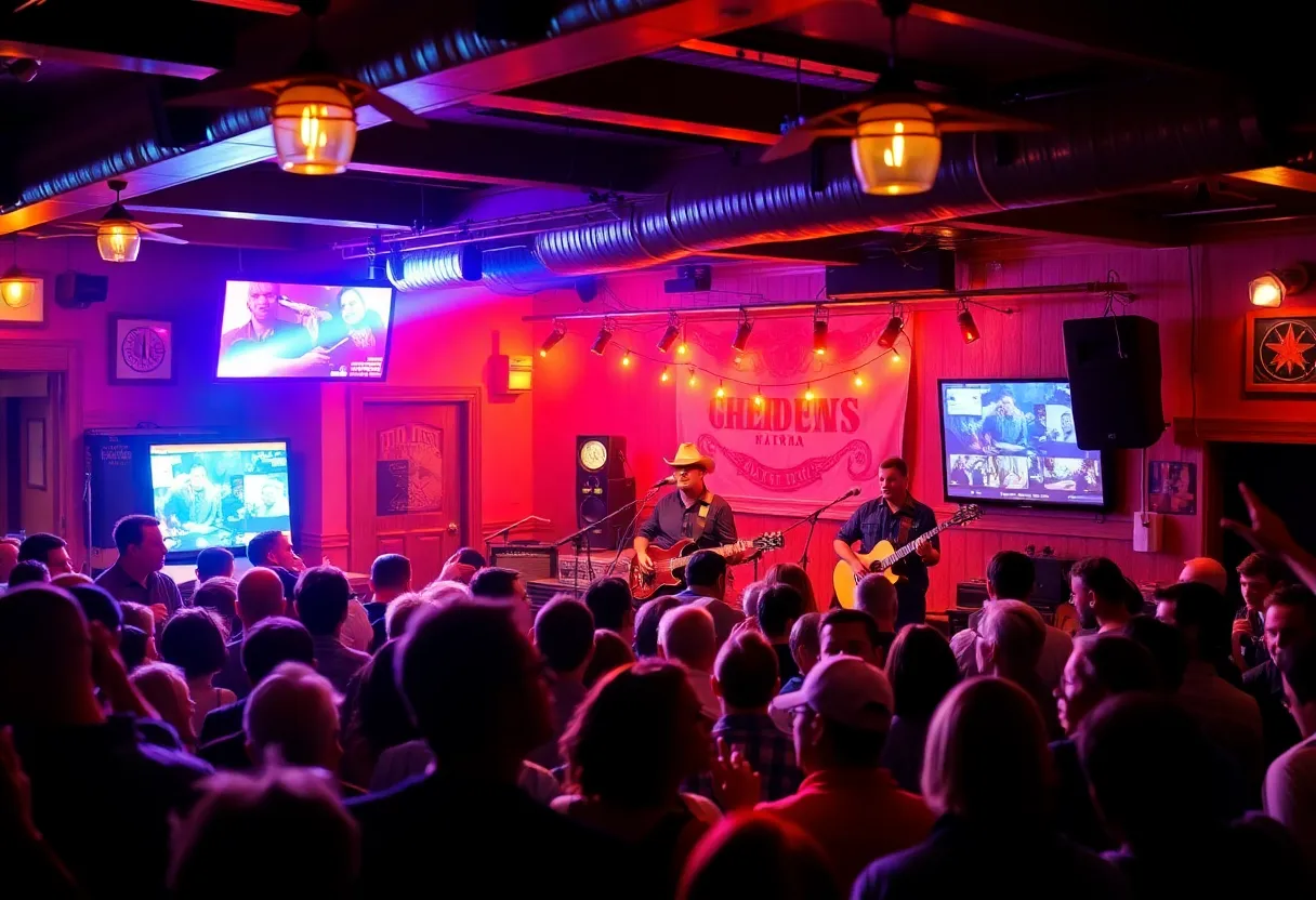 Crowd enjoying a live music performance at B Squared Bar & Grill.