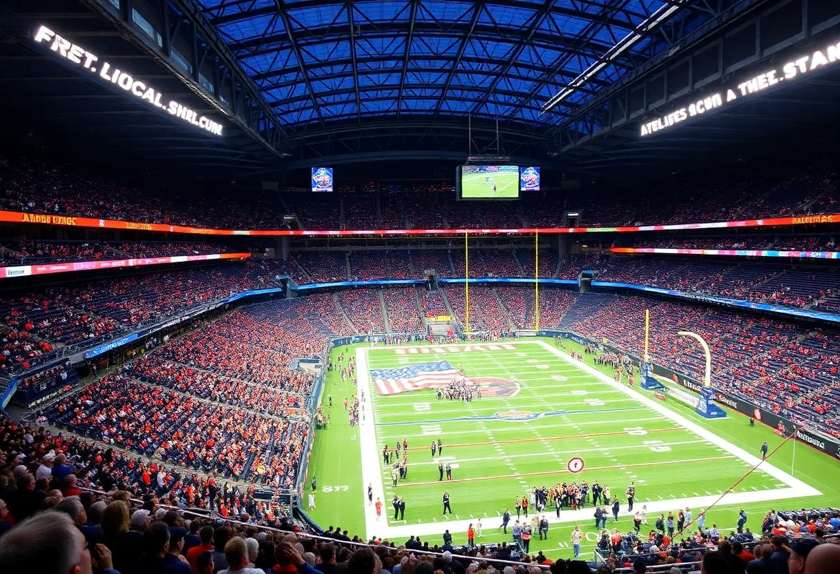 Vibrant scene at Lucas Oil Stadium during an NFL event with fans cheering.