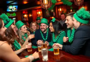 Participants enjoying the festivities at Lucky's St. Patrick's Day Bar Crawl in Indianapolis.