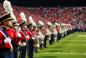 Indiana University Marching Hundred performing at the football championship