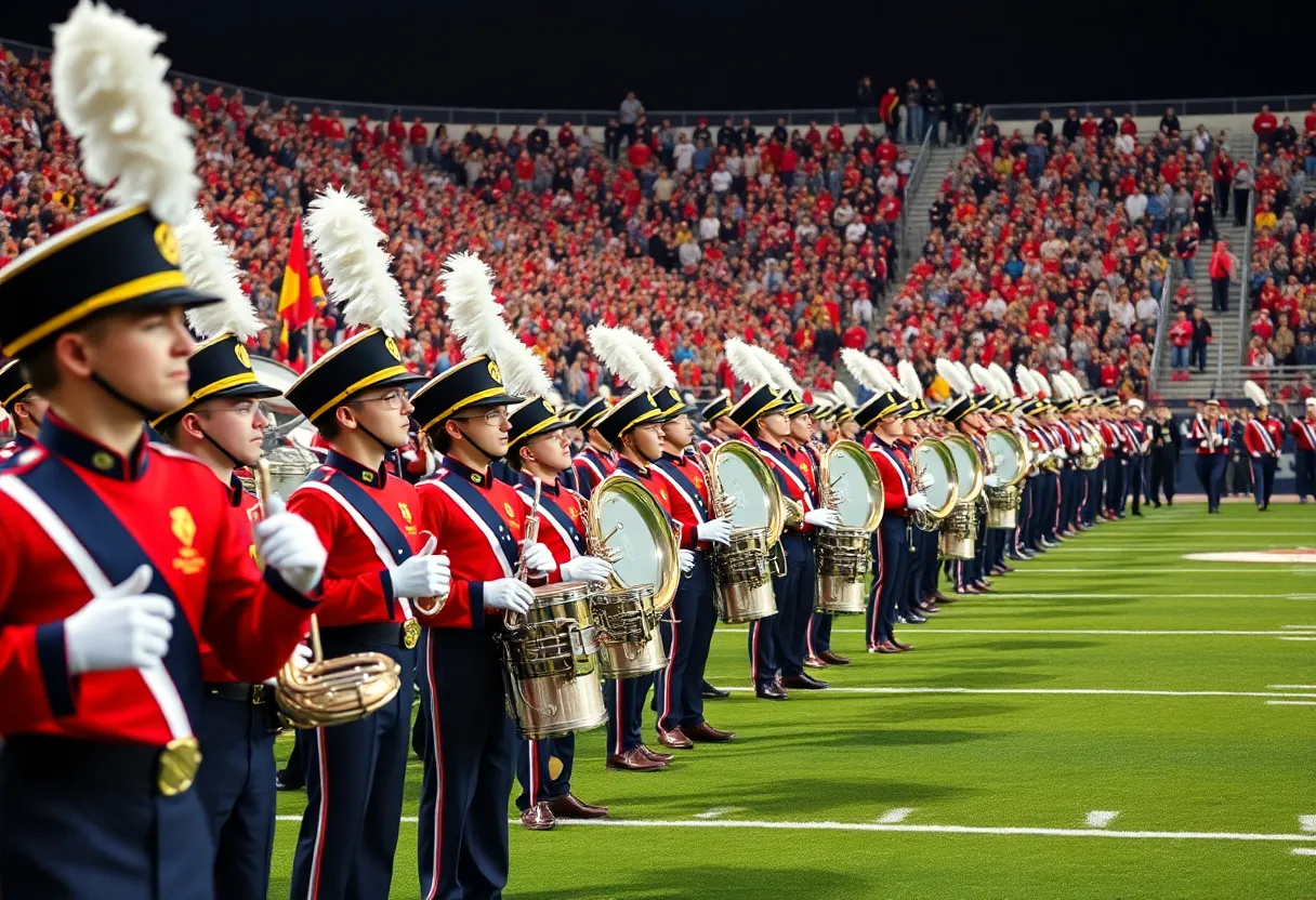 Indiana University Marching Hundred performing at the football championship