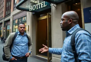 Scene depicting the aftermath of a public altercation in downtown Indianapolis.