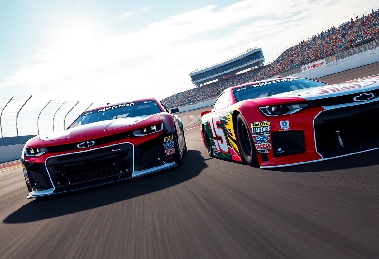 NASCAR race with legendary cars on the track
