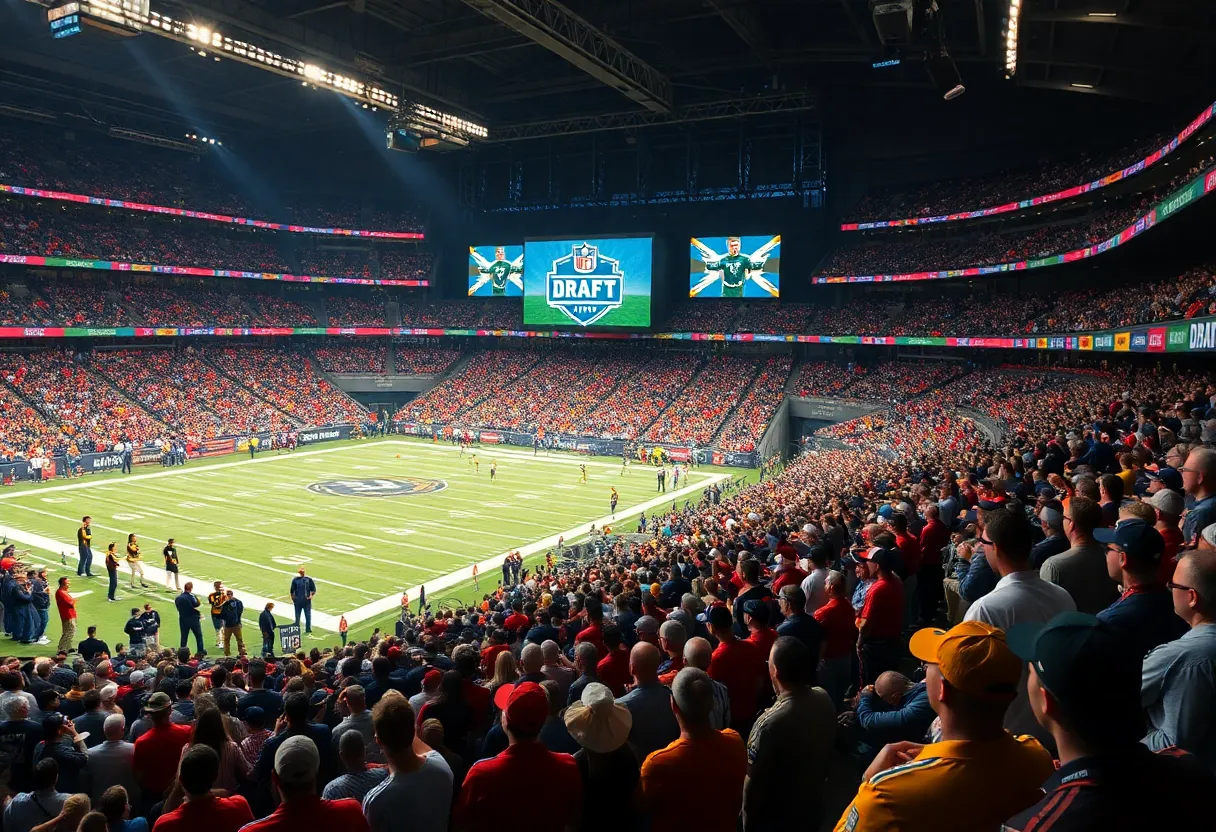 Fans cheering at the NFL Draft featuring the New York Giants