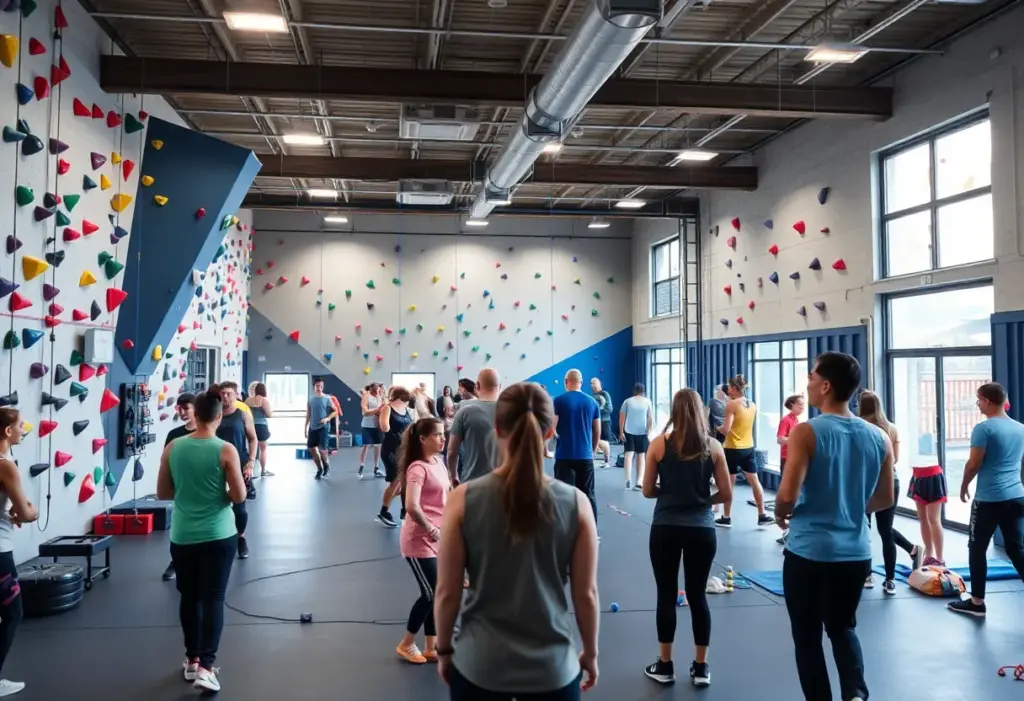 Inside view of North Mass Boulder showcasing new fitness facilities and community events.