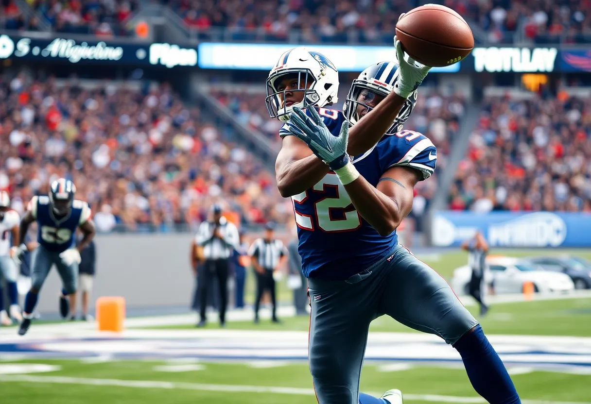 Wide receiver making a catch during a championship game