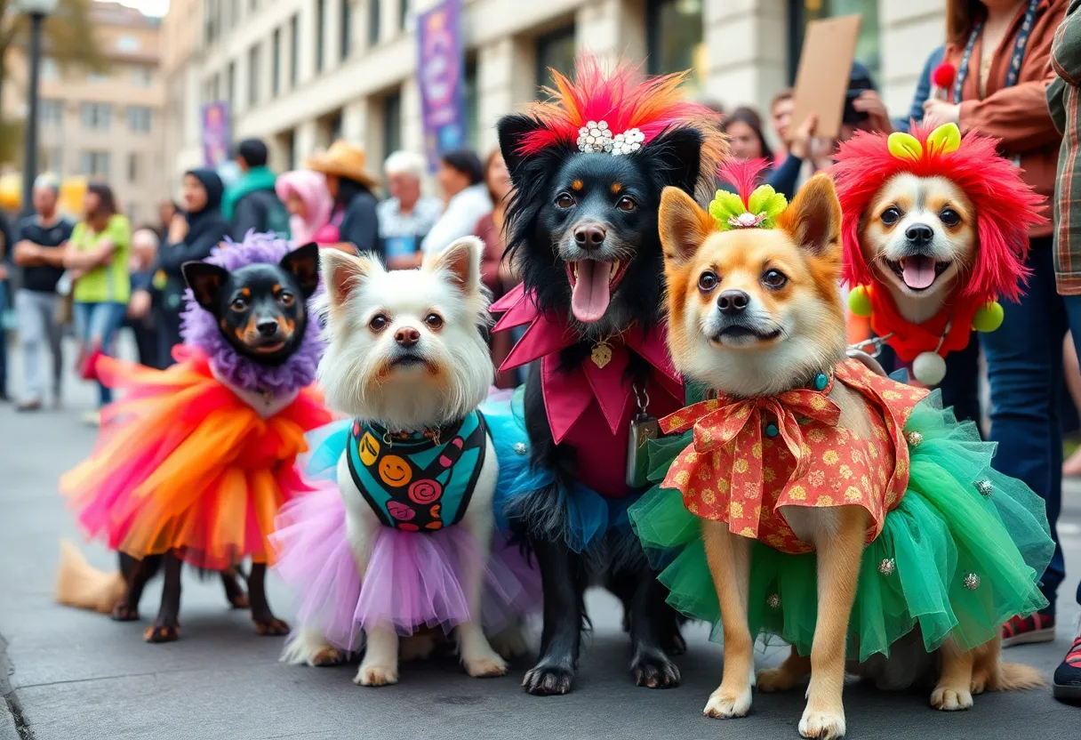 Pets wearing unique outfits for National Dress Up Your Pet Day