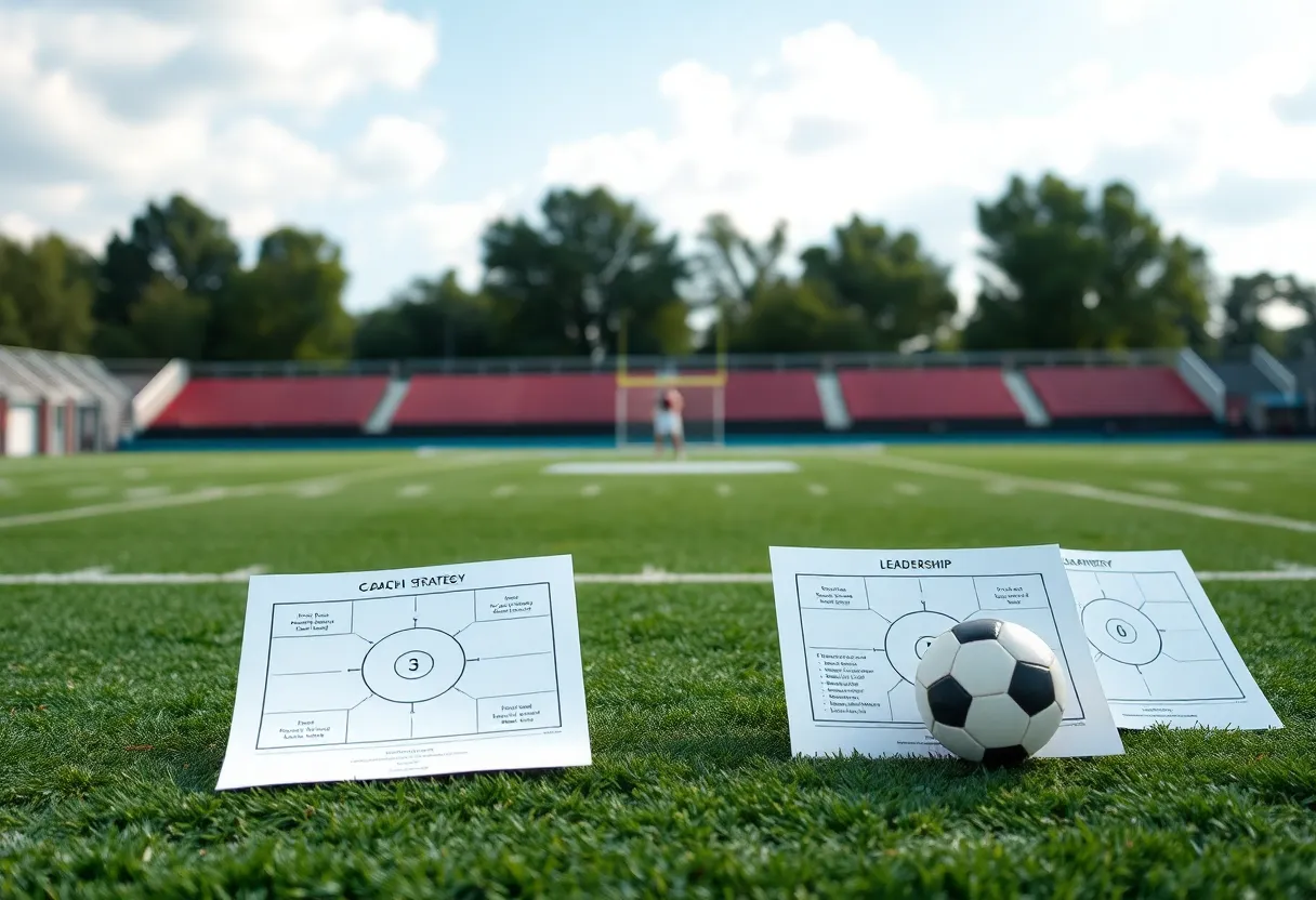 Stadium with football strategies and a coaching atmosphere