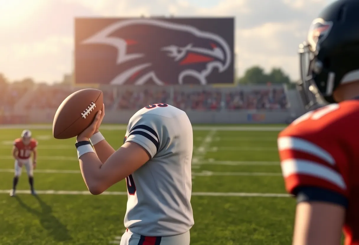 Quarterback on the field during a football game