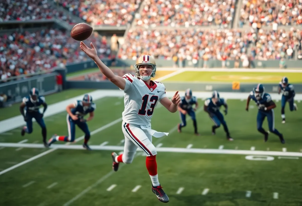 Football quarterback in action during a game
