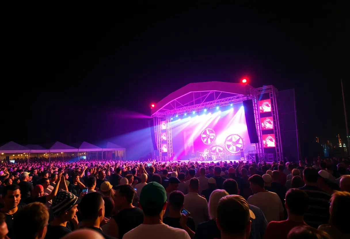 Lively crowd at Pitbull concert at Ruoff Music Center