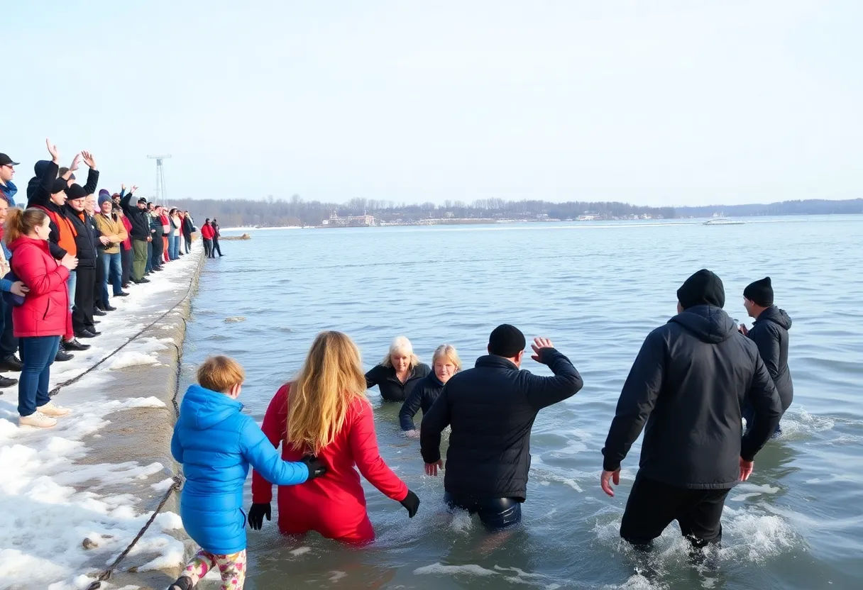Participants gathering for the Polar Plunge at Metea County Park Lake in Fort Wayne.