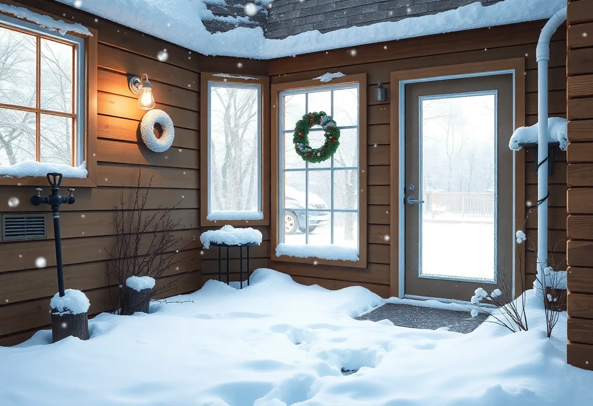 A home during winter with dripping faucets and insulated pipes to prevent frozen pipes