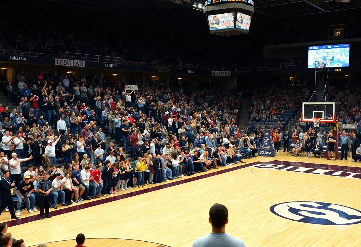 Crowd cheering at a Purdue Boilermakers basketball game