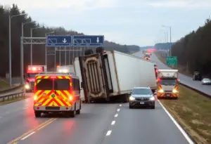 Overturned semi-truck blocking I-65