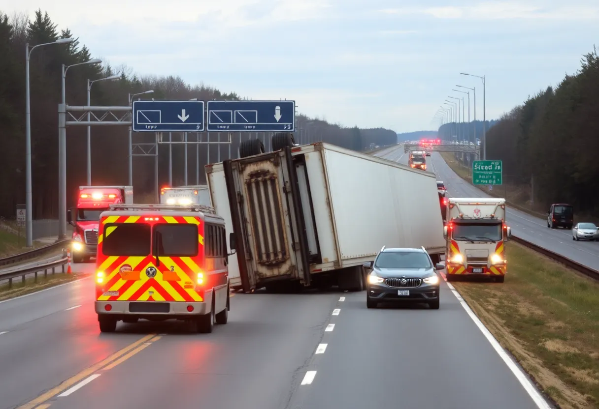 Overturned semi-truck blocking I-65