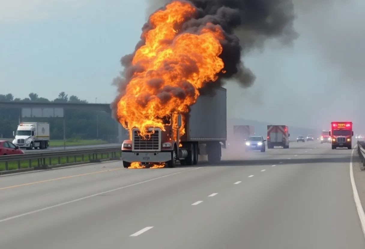 Semi-truck fire causing traffic disruption on I-69 in Fishers