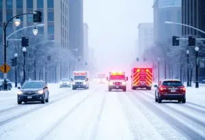 Snow-covered roads in Indianapolis during a severe winter storm