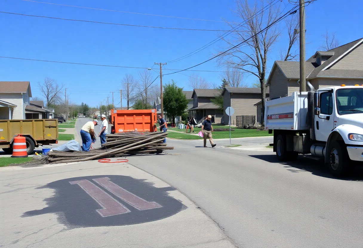 Community members engaging in recovery efforts after severe storms in Indiana.