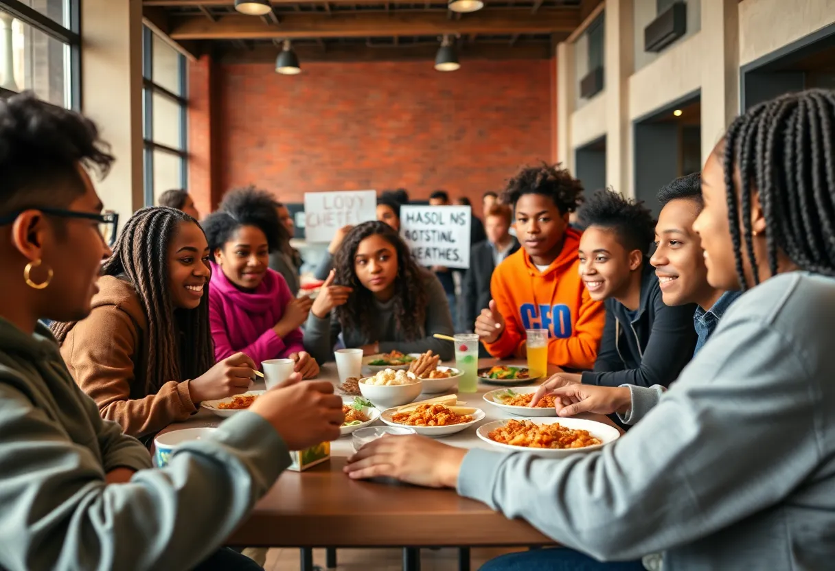 Students participating in an eat-in protest at Indiana University Indianapolis.
