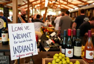Market scene with local Indiana wines