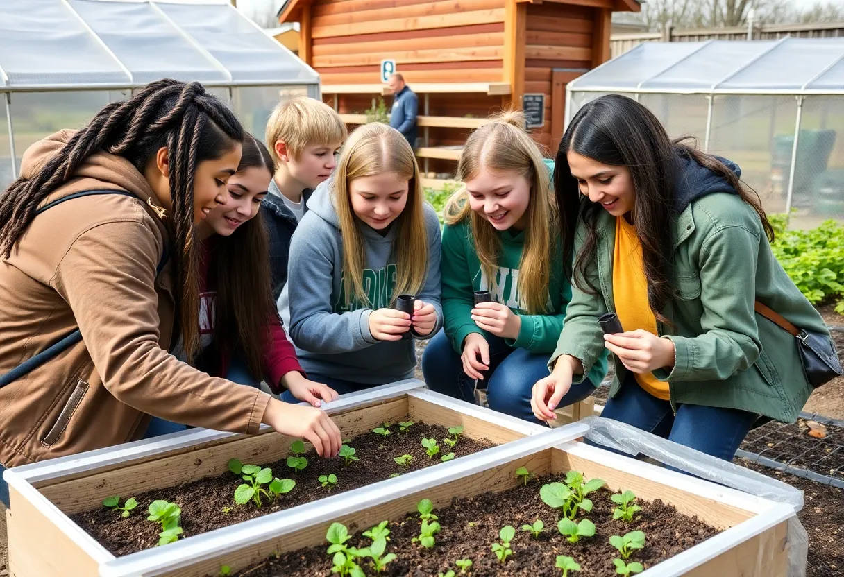 Teens learning gardening techniques in a workshop.