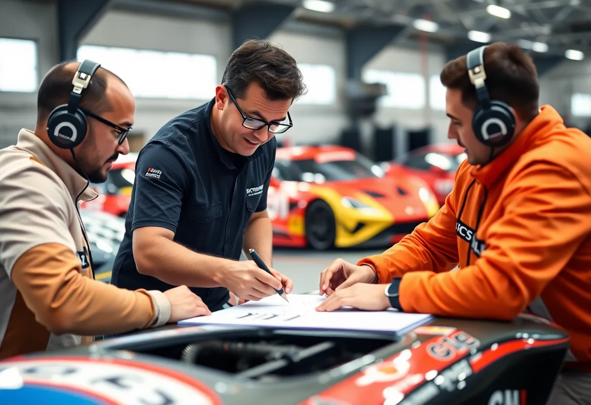 Motorsports team strategizing for IndyCar Series