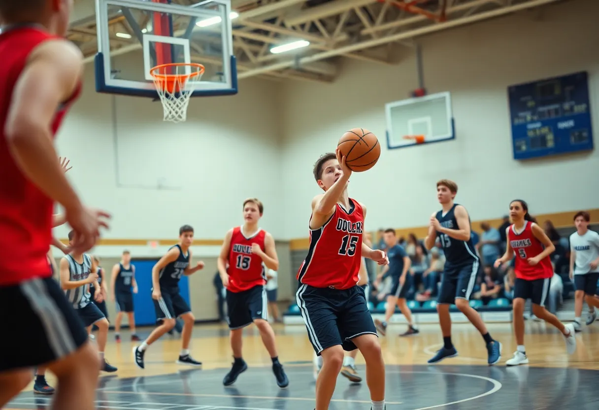 Tindley Tigers competing against Scecina Memorial in a basketball match.