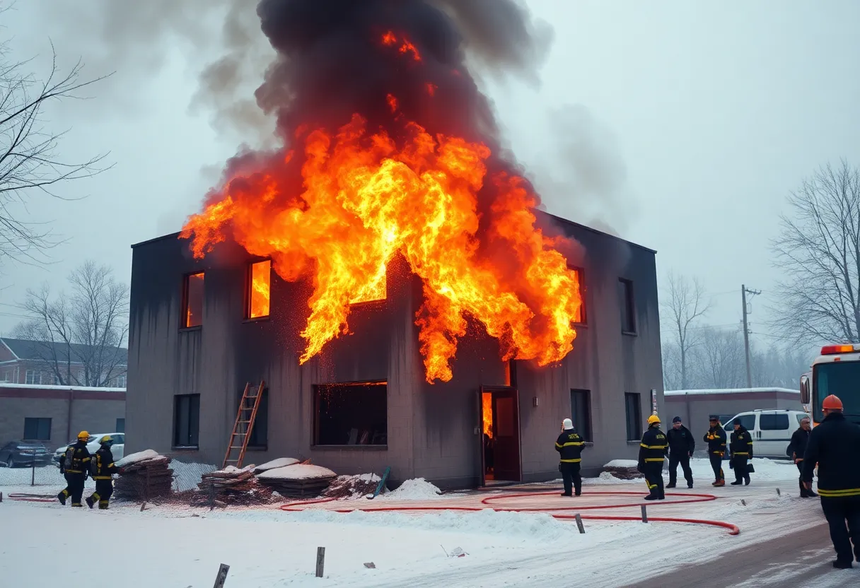 Firefighters battling a blaze at a vacant tire shop in Indianapolis