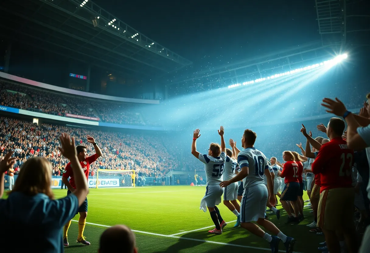 Vikings players celebrating a game victory after injury returns