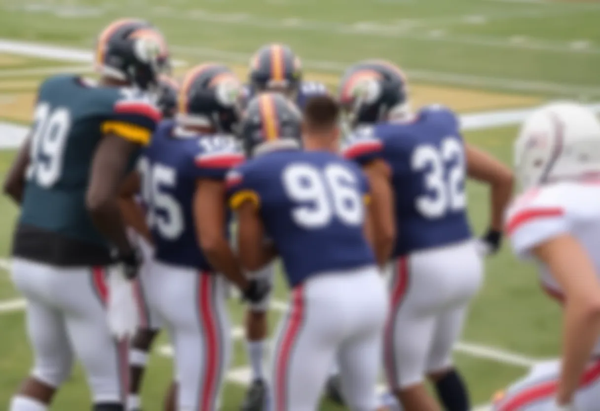 Football players in a strategic huddle