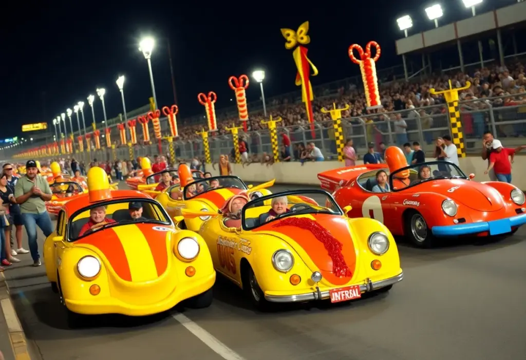 Crowd enjoying the Wienie 500 race at Indianapolis Motor Speedway
