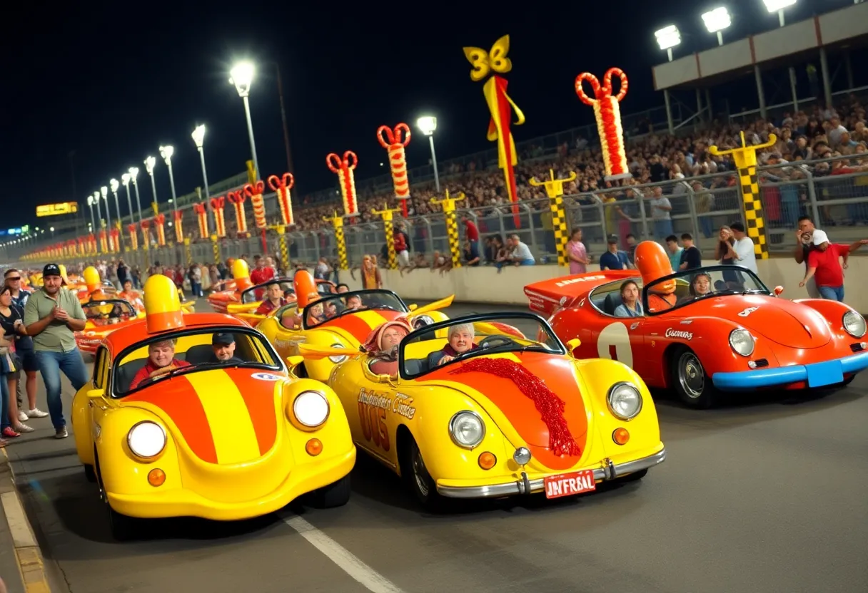 Crowd enjoying the Wienie 500 race at Indianapolis Motor Speedway