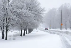 Snowy landscape in central Indiana during a winter storm