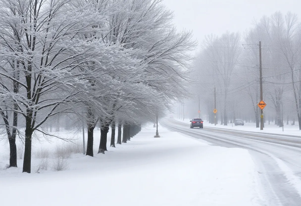 Snowy landscape in central Indiana during a winter storm