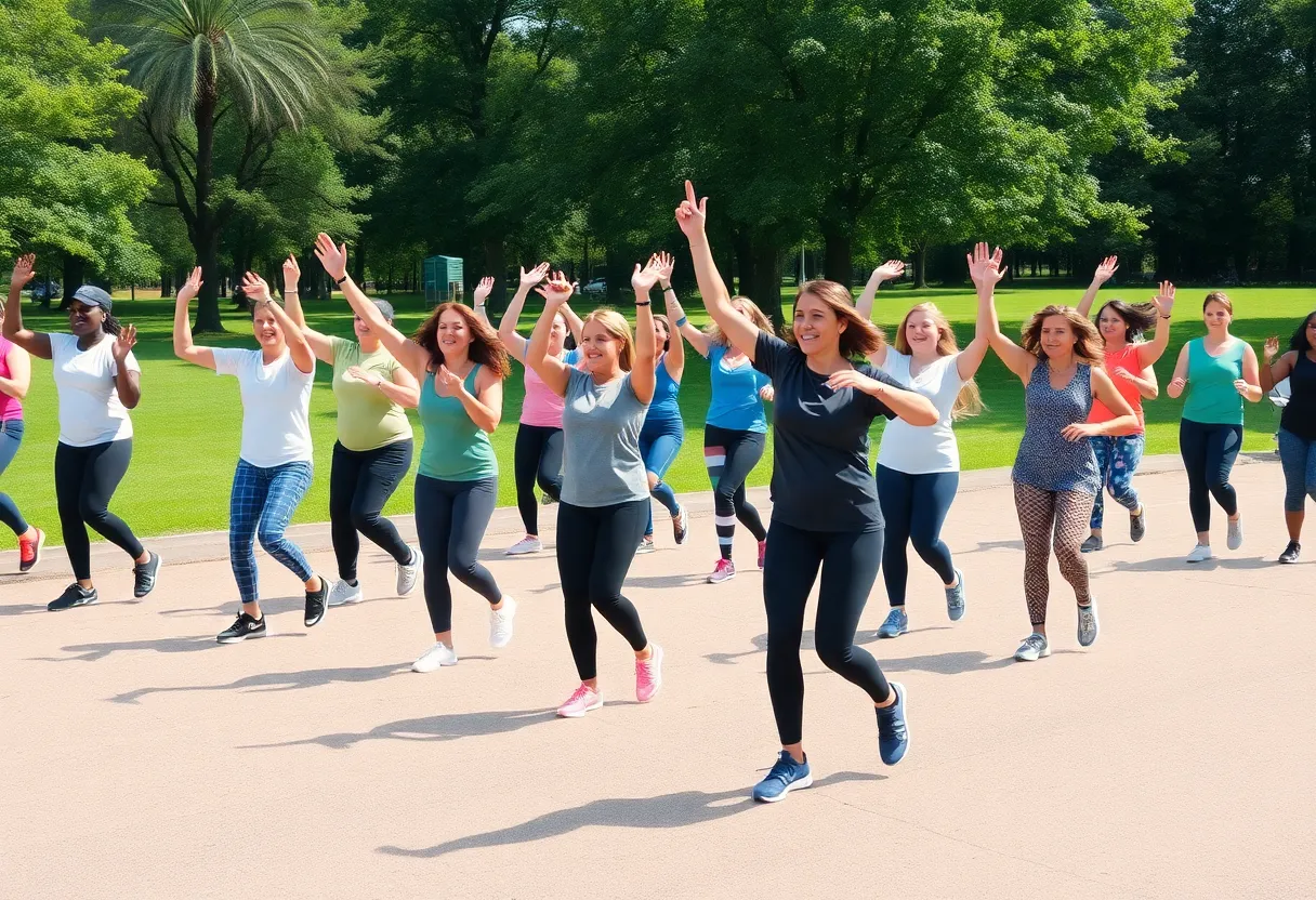 Participants enjoying Xtreme Hip Hop fitness class at Broad Ripple Park.