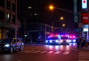 Emergency responders at a hotel loading dock in downtown Indianapolis
