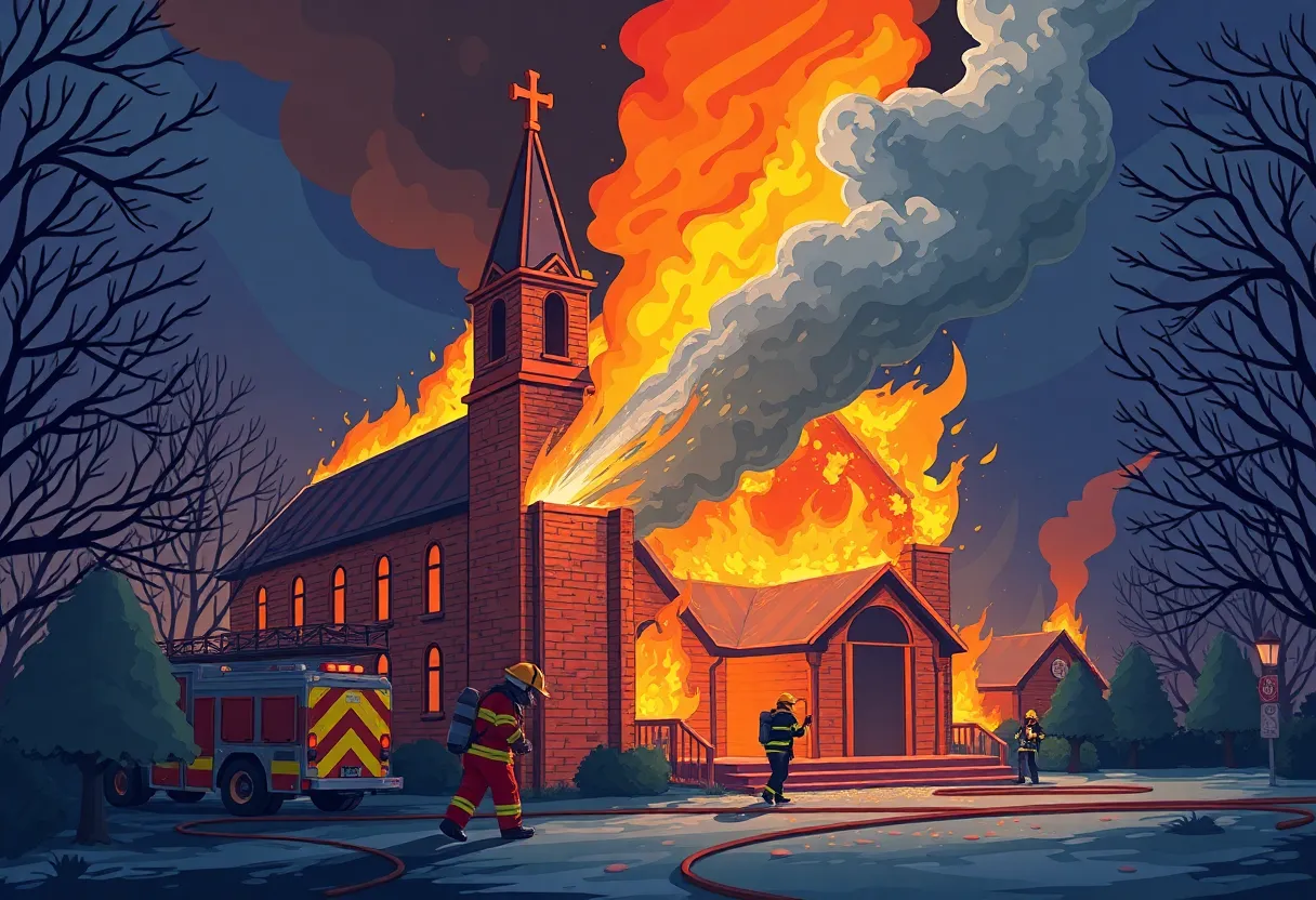 Firefighters responding to a fire at the Independent Nazarene Church in Beech Grove